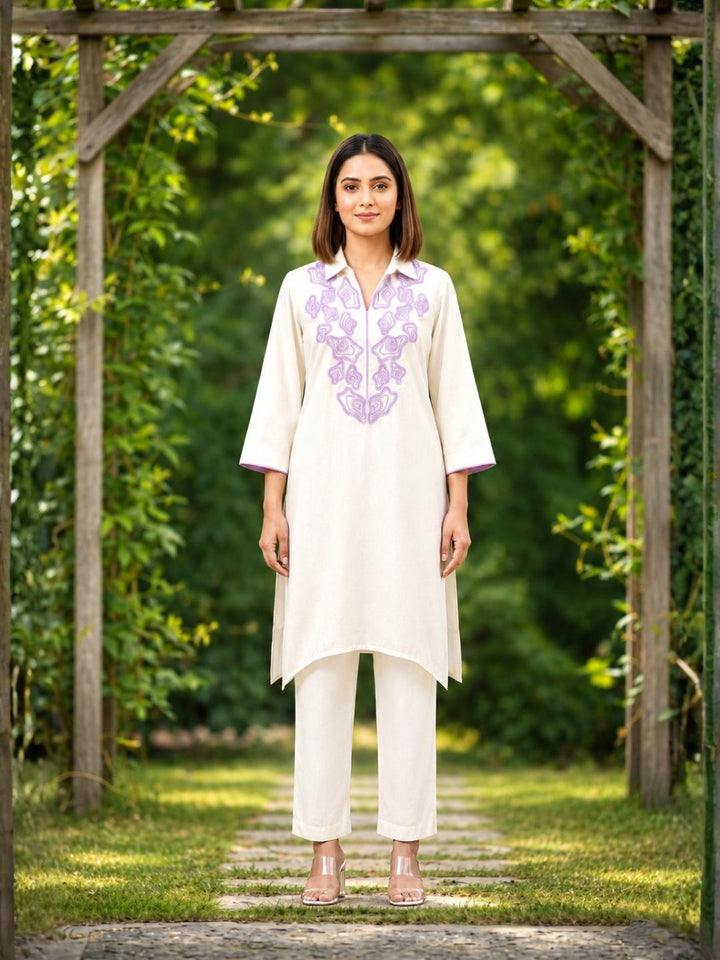 Bela Lavender Embroidered Kurta Pant Set