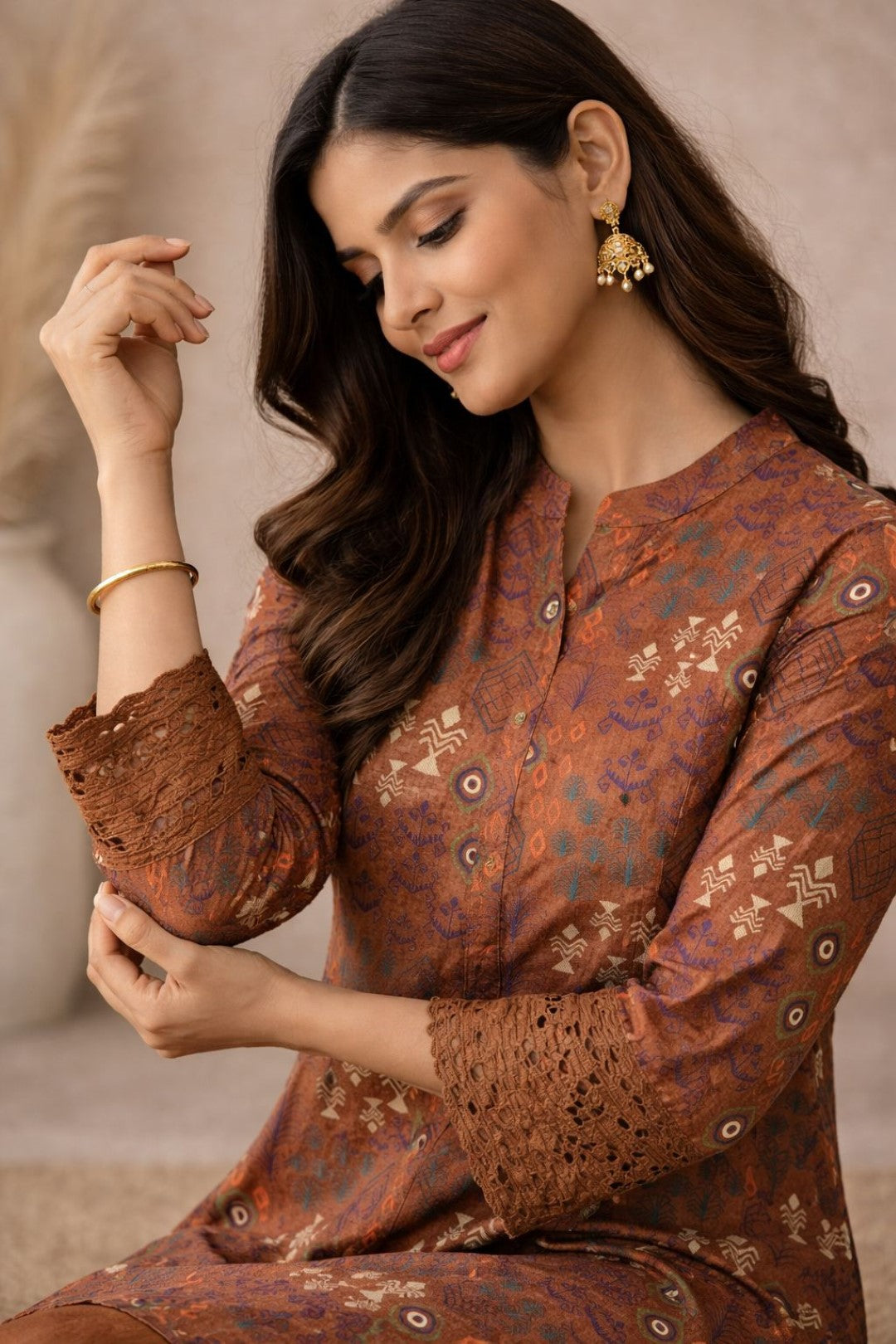 Surbhi russet printed cotton kurta pant set