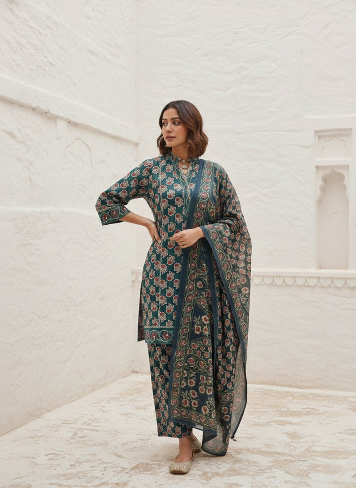 Swades peacock cotton suit set