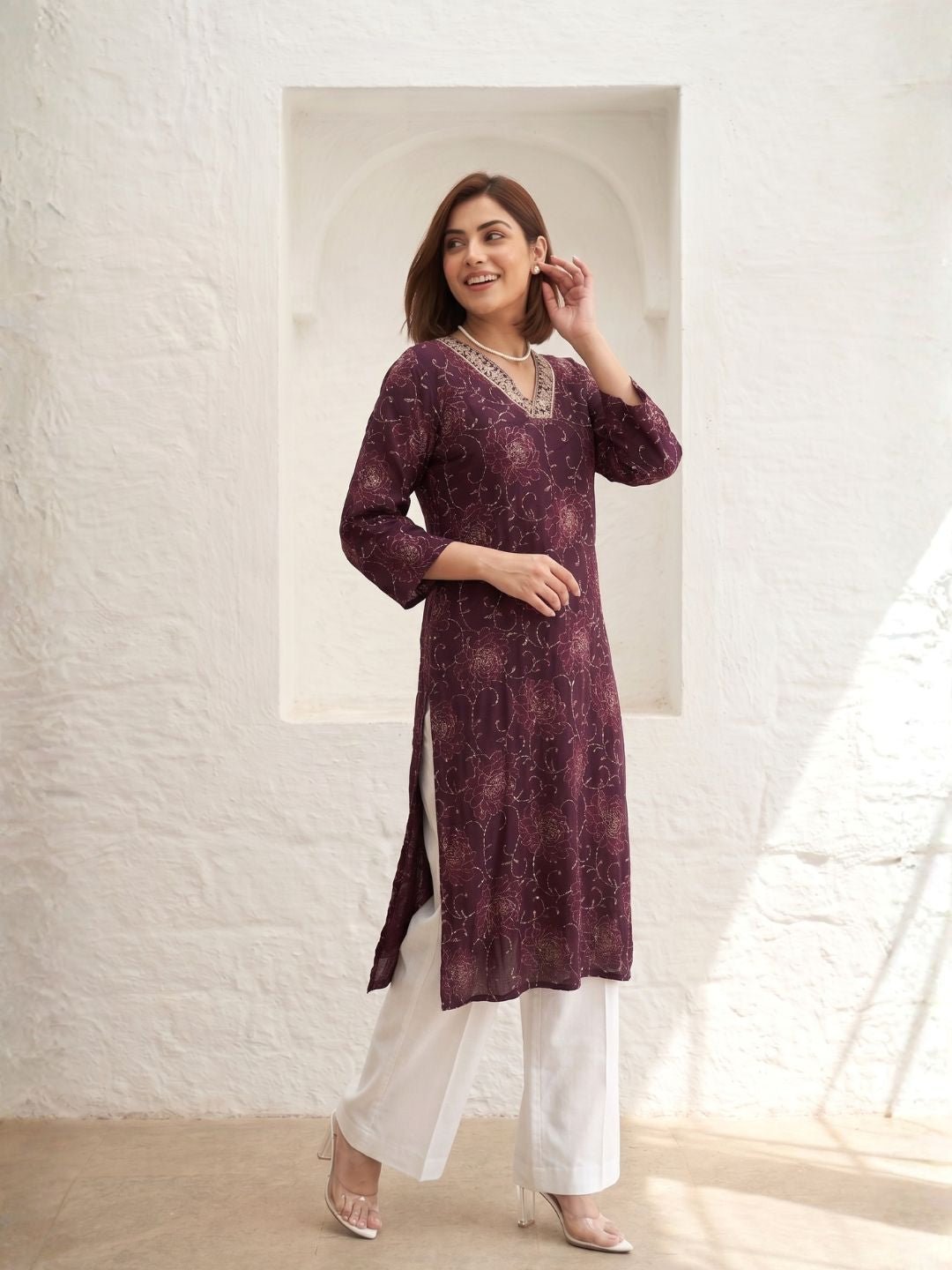 Varisha Plum Printed Kurti