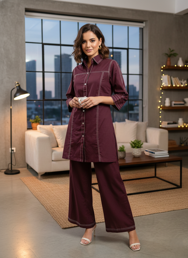 Akshara claret cotton co-ord set