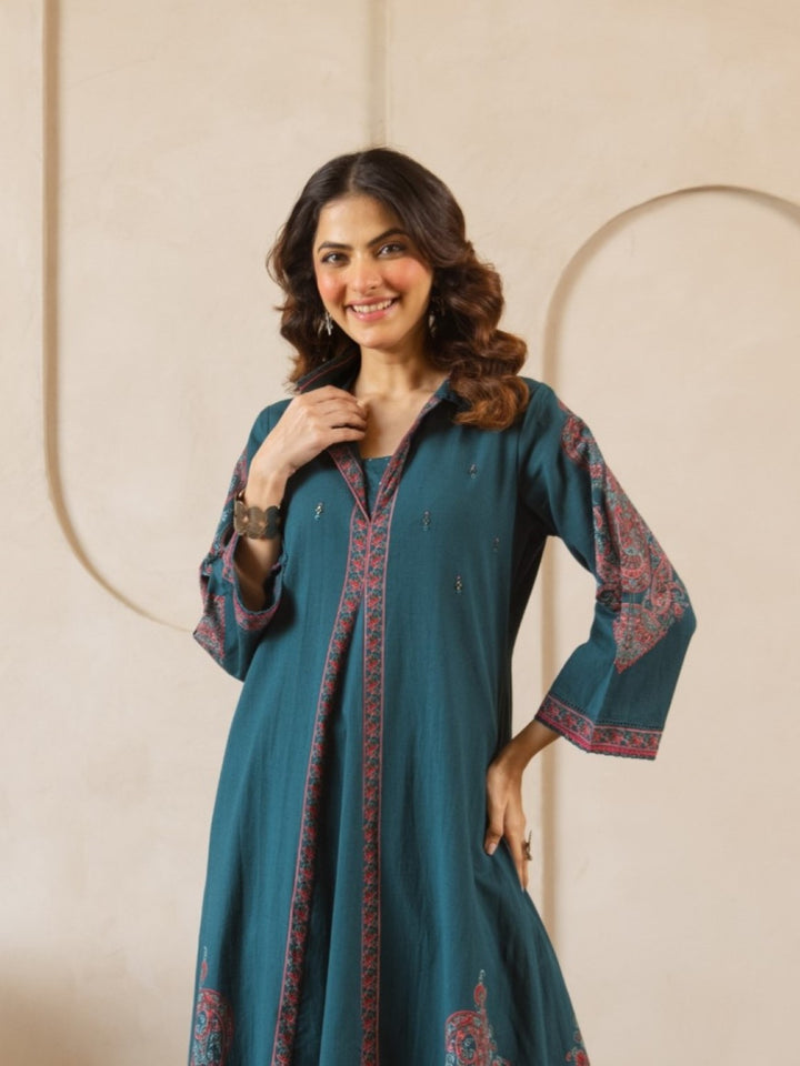 Karen cyan printed kurta pant set