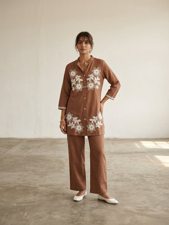 Swades russet embroidery cotton co-ord set