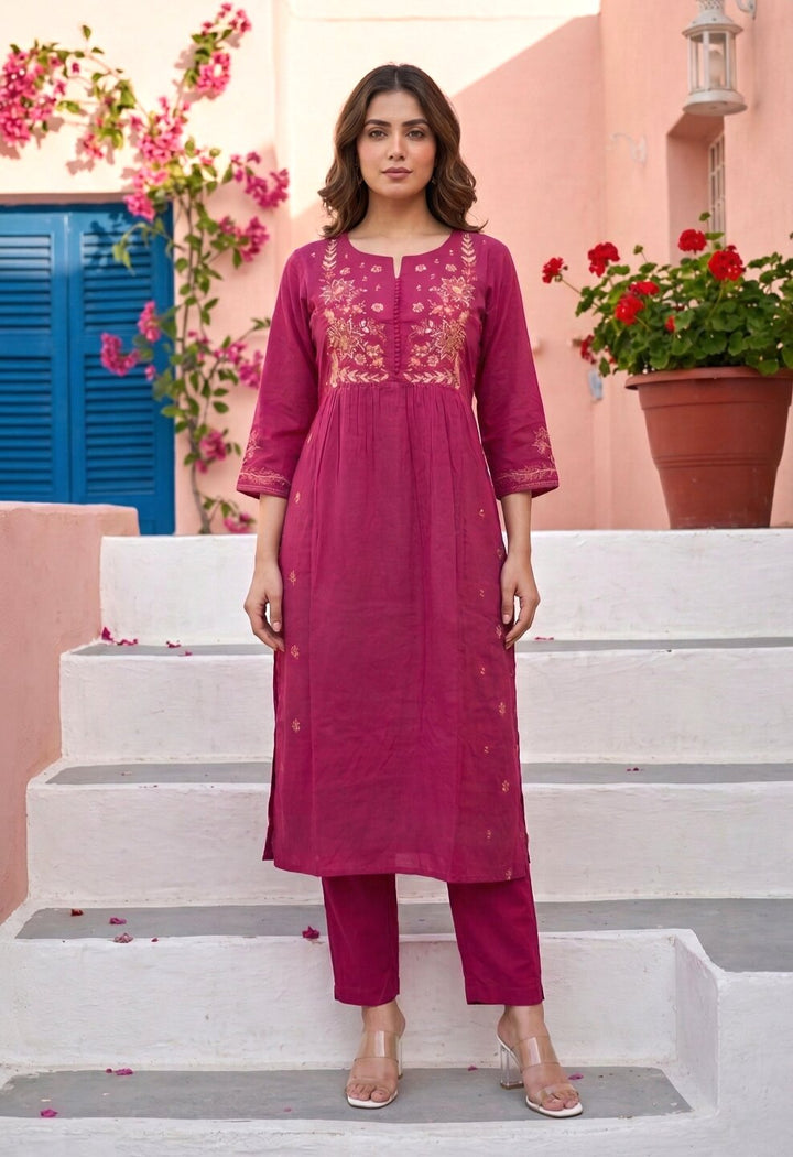Chandri Blush Embroidered Kurta Pant Set