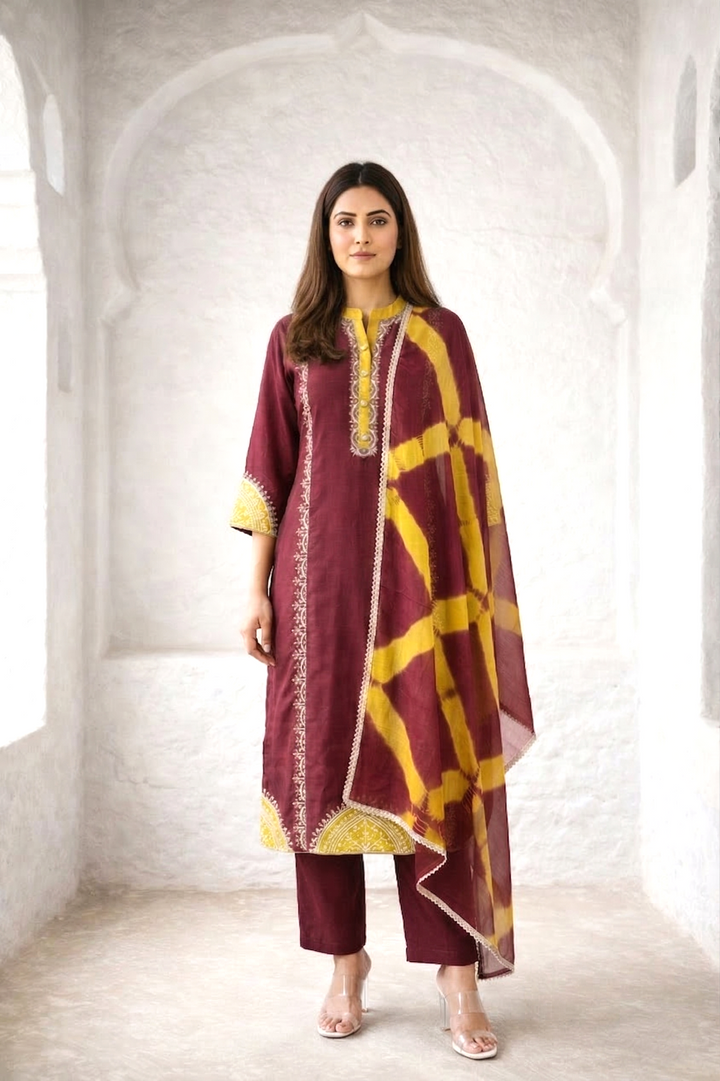 Nabha Wine Printed Work Suit Set