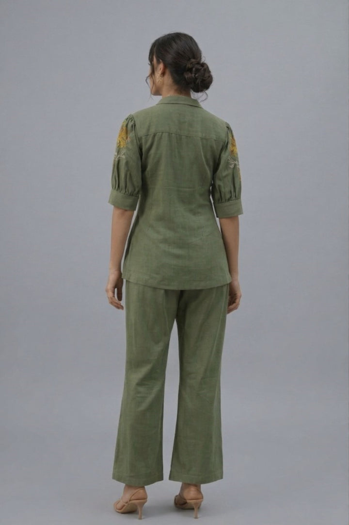 Drona moss embroidery cotton 3 pc co-ord set