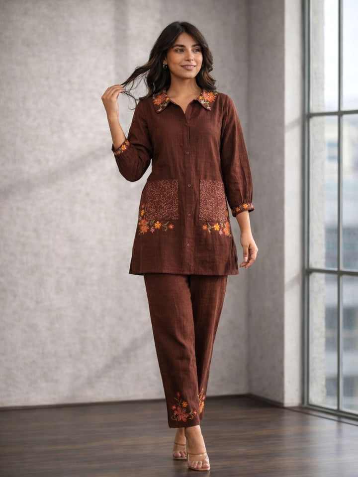 Darika Choco Embroidered Co-ord Set