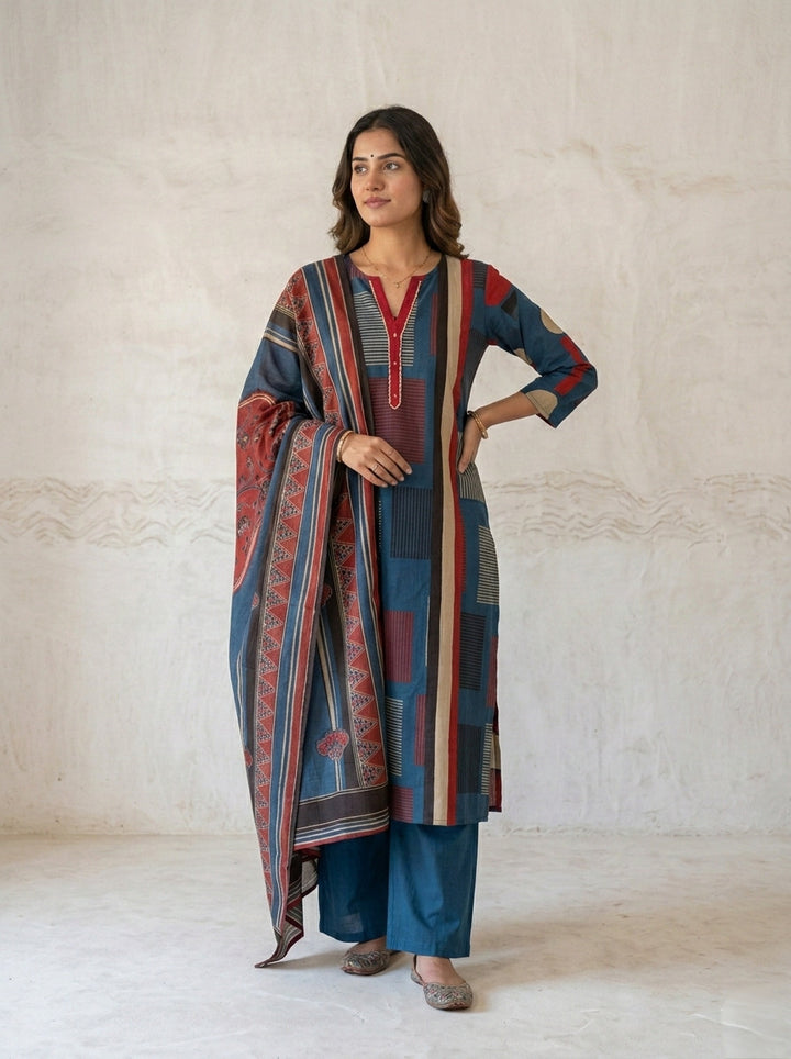 Swades berry printed cotton suit set
