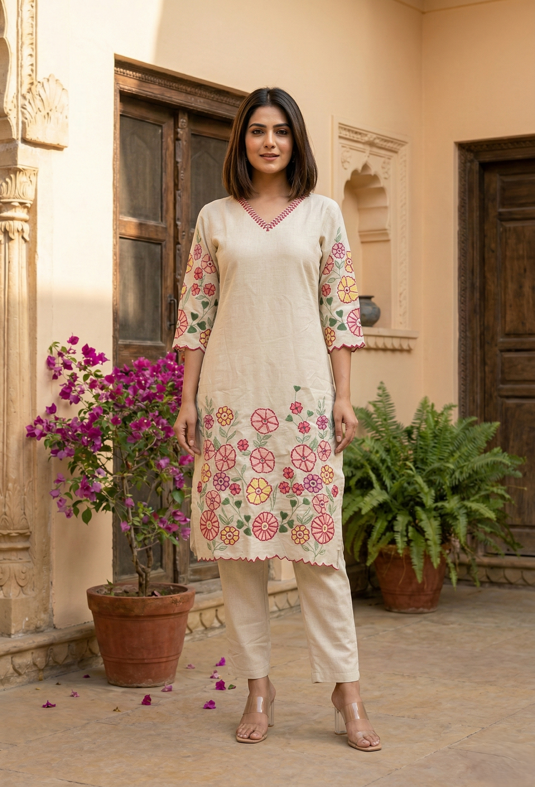 Kartar Daisy embroidery cotton suit set