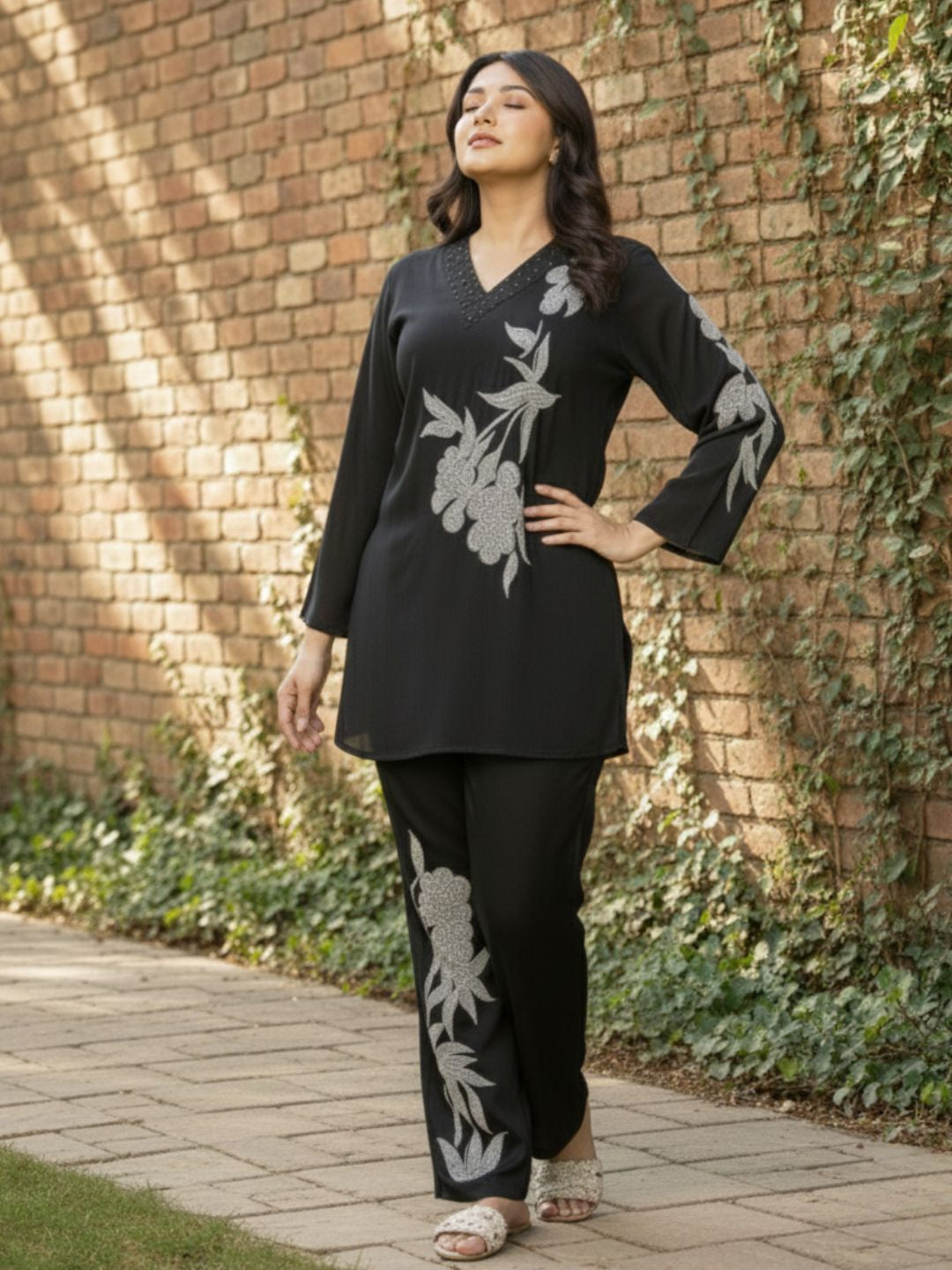 Bodhi Onyx Embroidery Muslin Co-ord Set