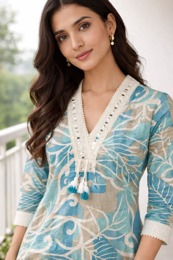 Surbhi sky cotton kurta pant set