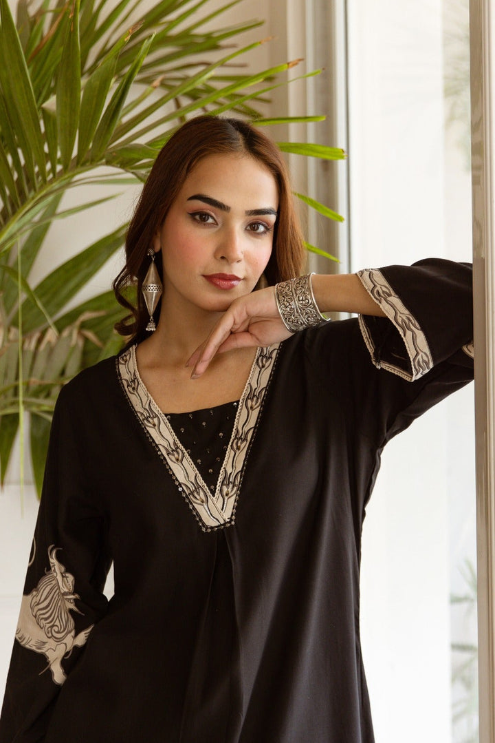 Karen Charcoal printed kurta pant set