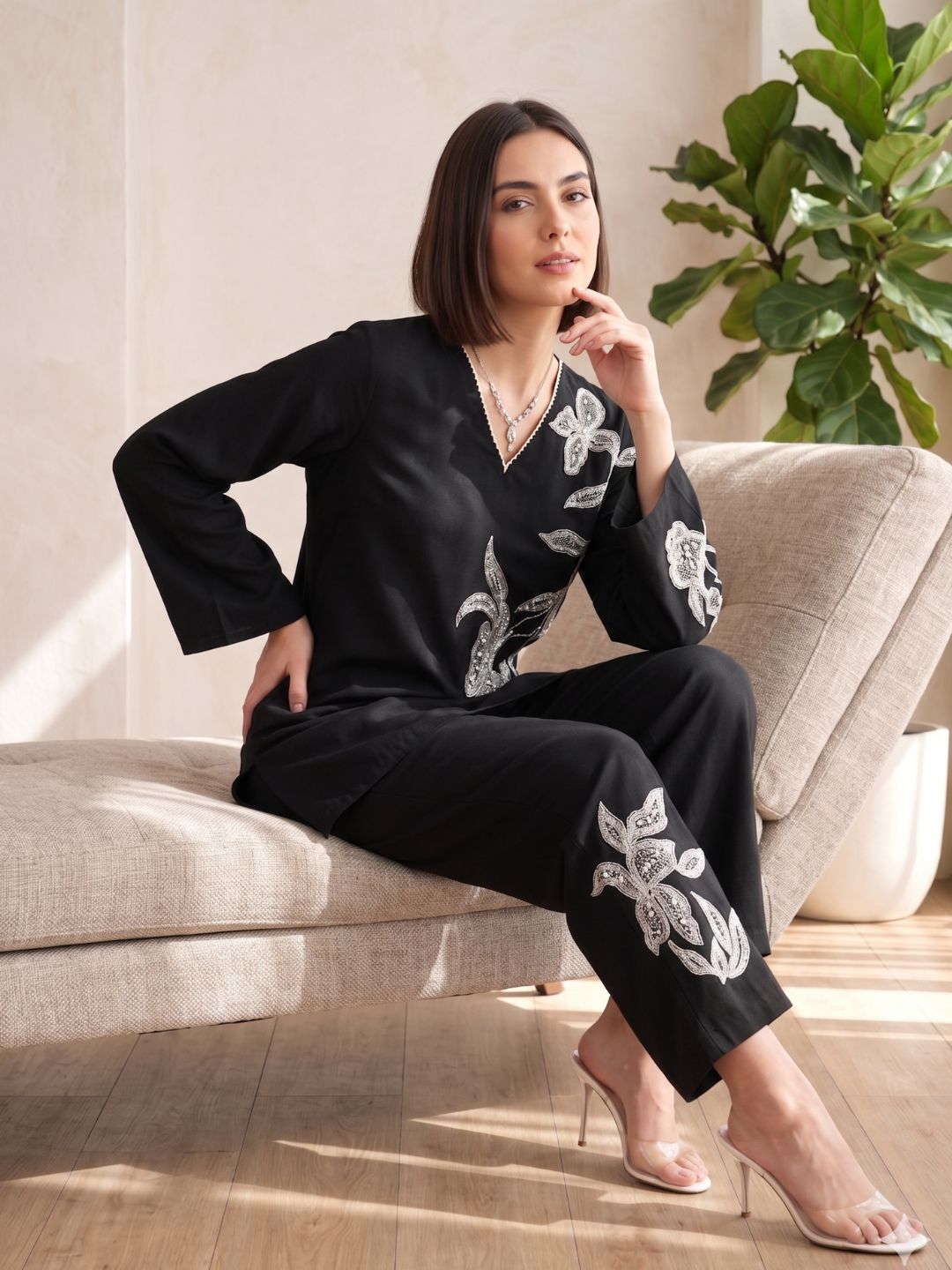 Tashvika ebony embroidered Co-ord Set
