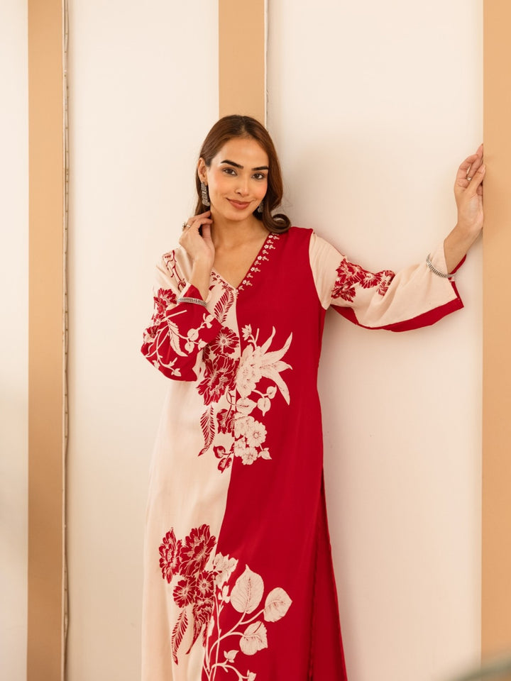 Karen cranberry cotton kurta pant set