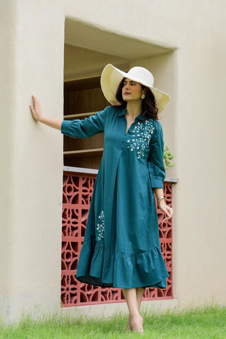 Esmera peacock embroidery cotton dress