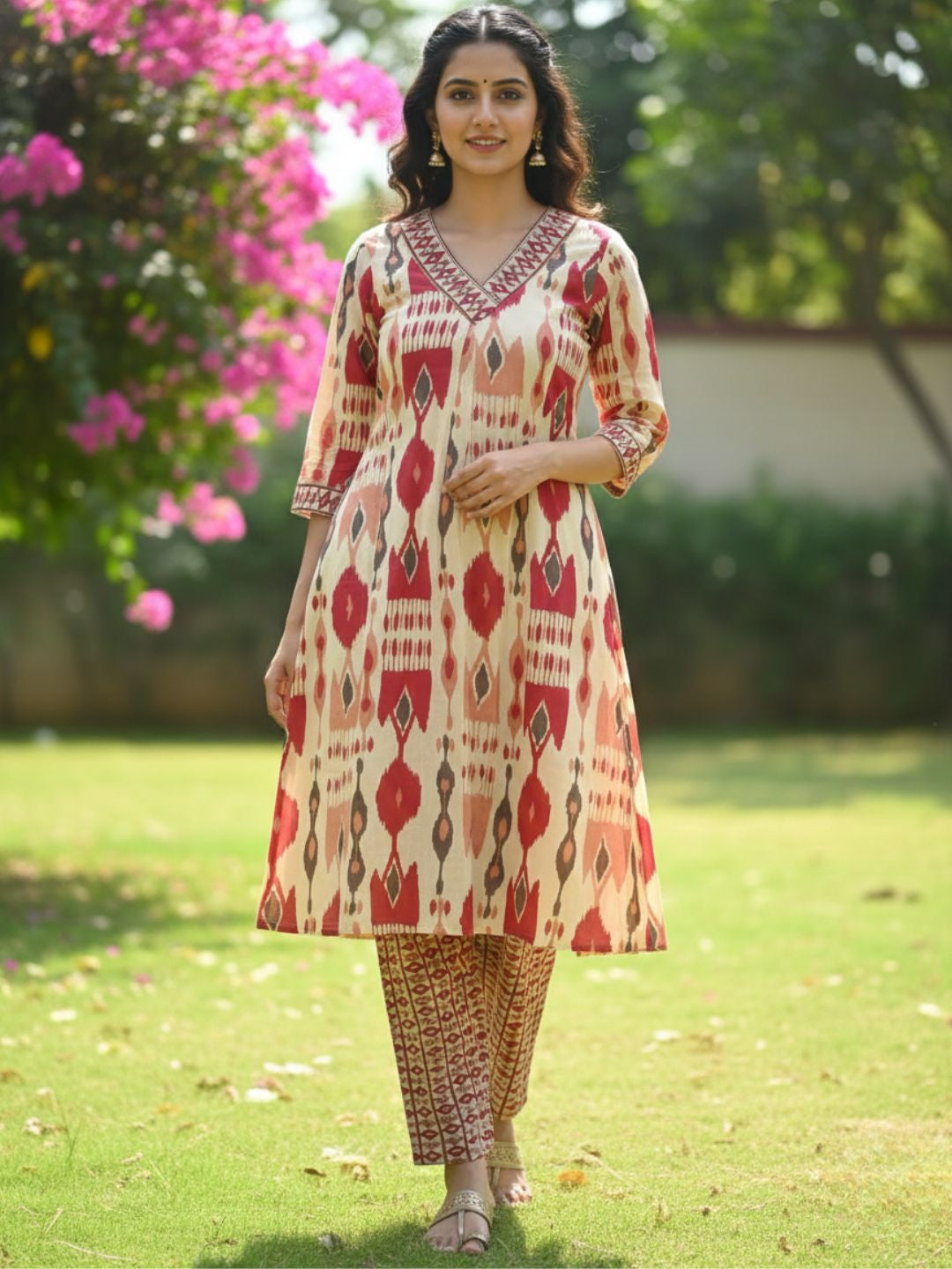 SASHA CORAL PRINTED KURTA PANT SET