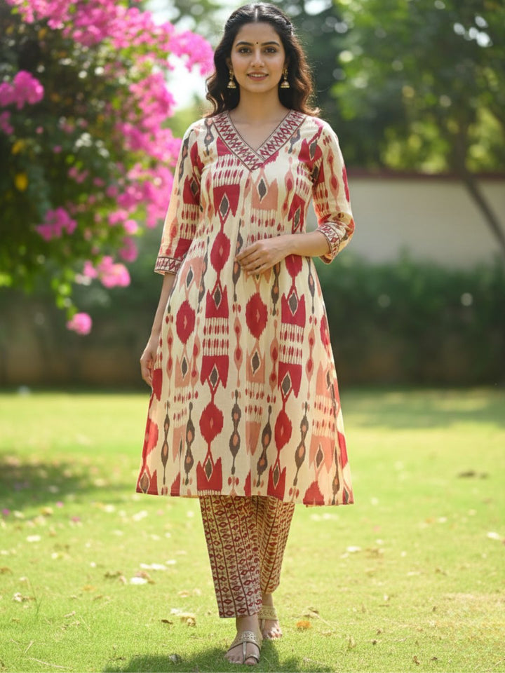 SASHA CORAL PRINTED KURTA PANT SET