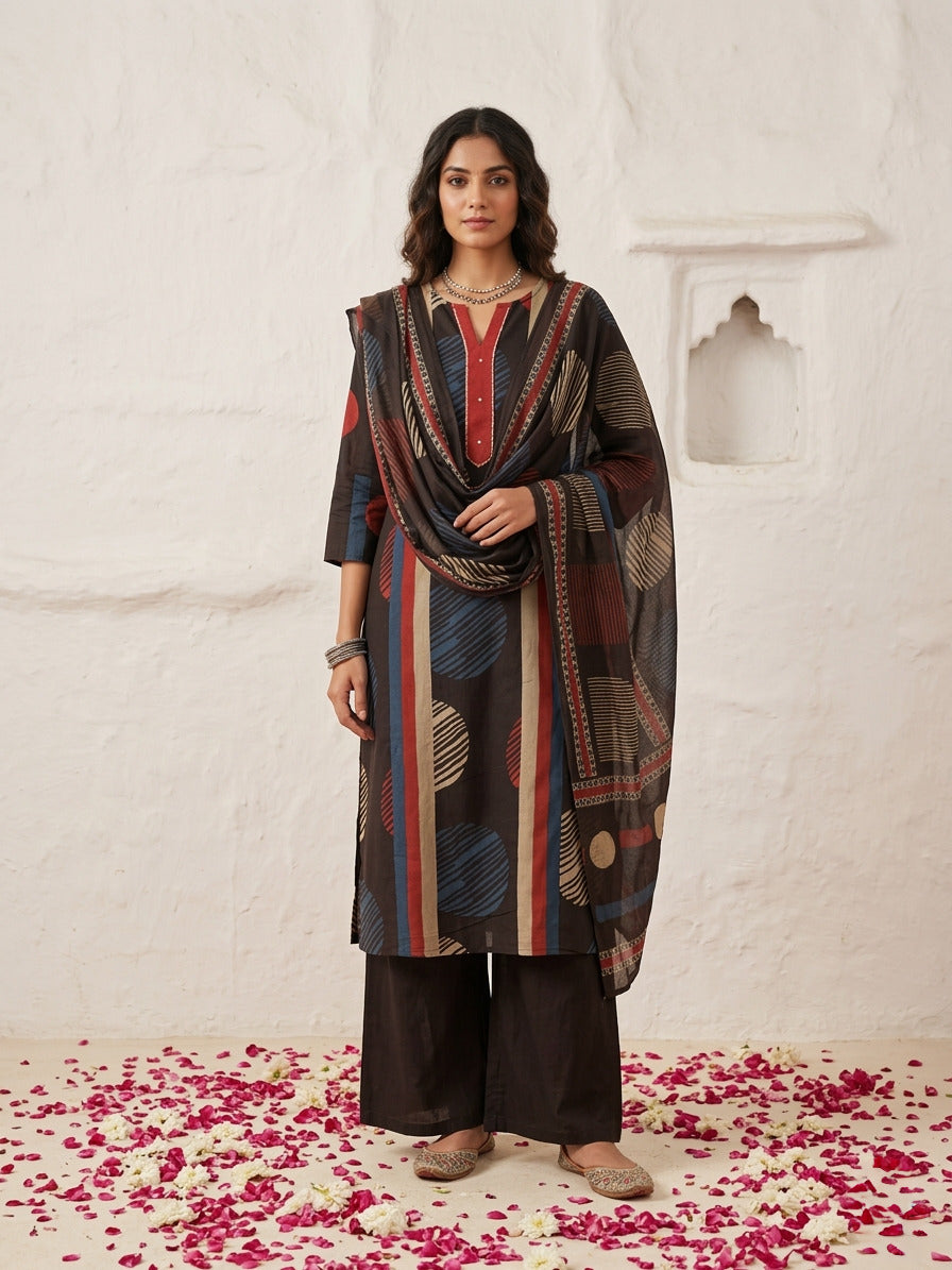 Swades jet cotton printed suit set