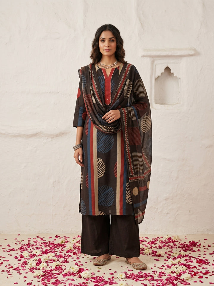 Swades jet cotton printed suit set