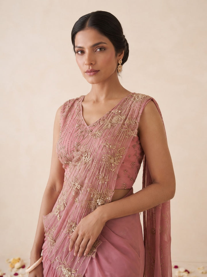 Alpa Peach Bloom Work Ready To Wear Drape Saree
