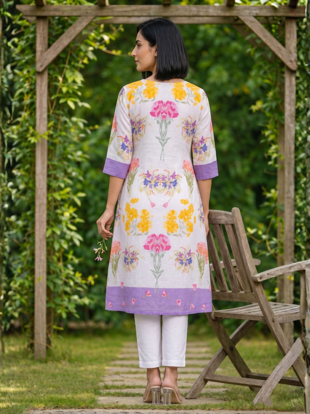 Hemal orchid Floral Cotton Kurta Pant Set