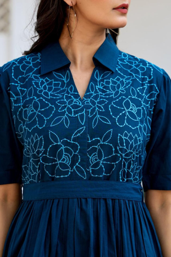 Esmera azure embroidery cotton dress
