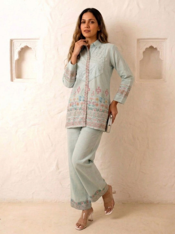 Benisha spruce schiffli cotton co-ord set