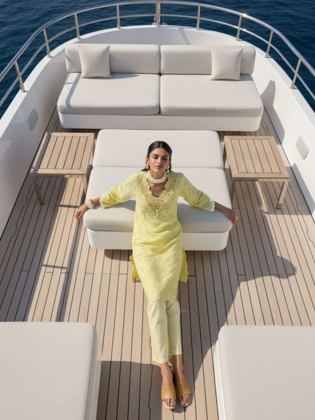 Anumeha Lime schiffli cotton co-ord set