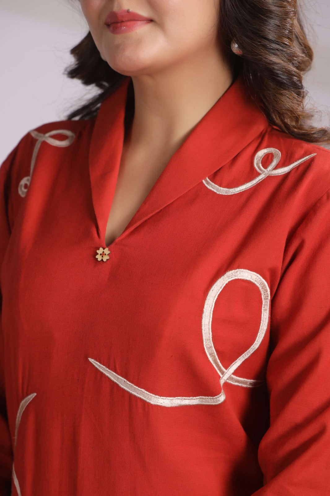 Chhavi Coral Embroidered Kurta Pant Set