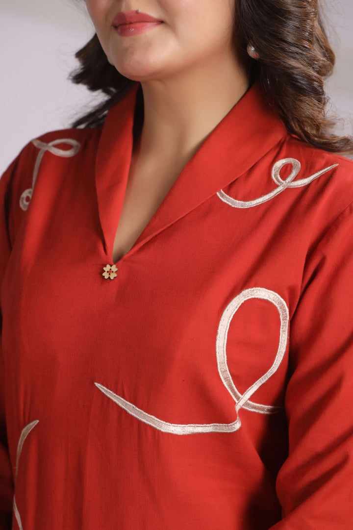 Chhavi Coral Embroidered Kurta Pant Set