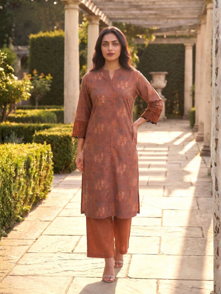 Surbhi russet printed cotton kurta pant set