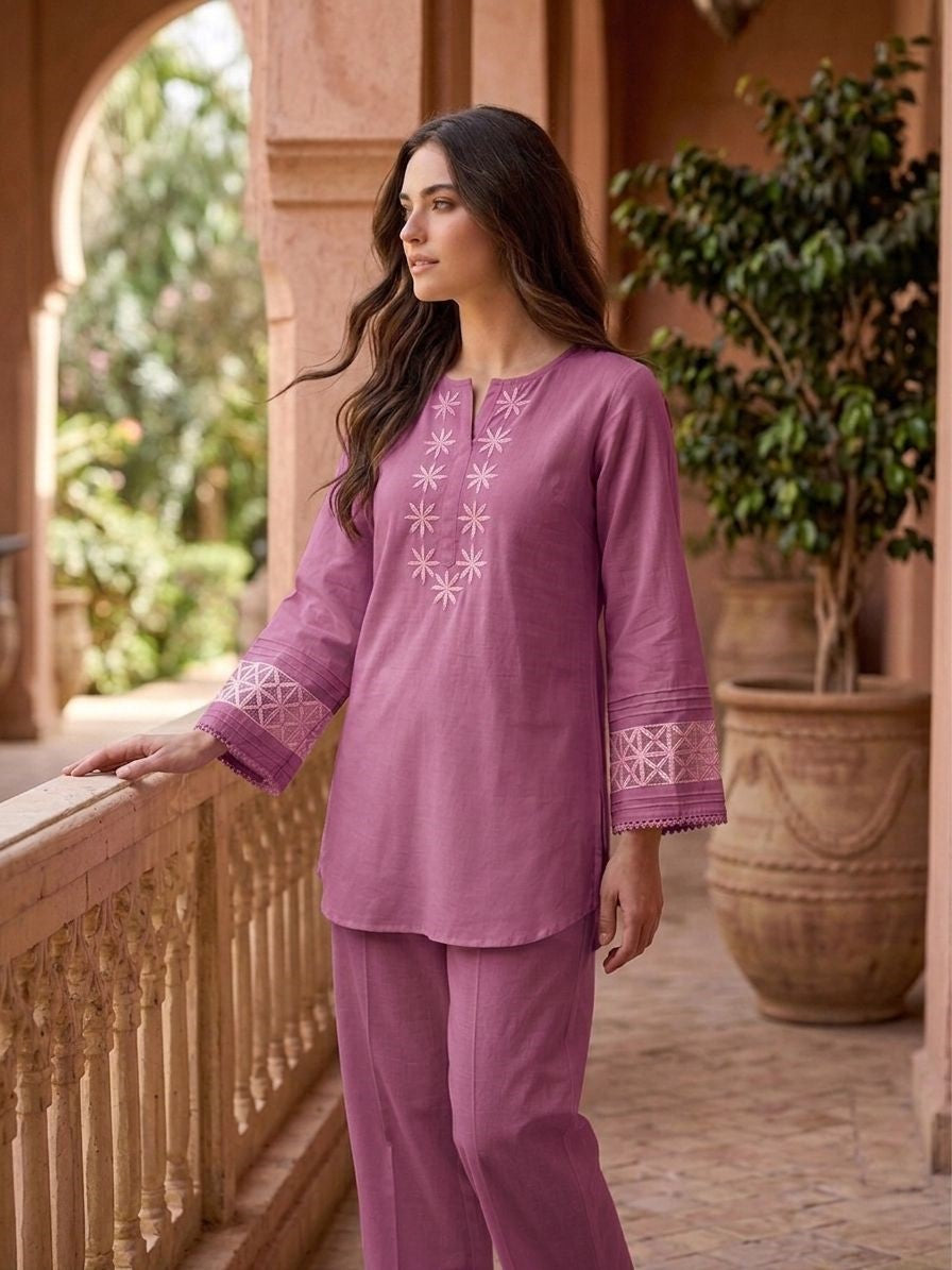 Prisha heather embroidery cotton co-ord set