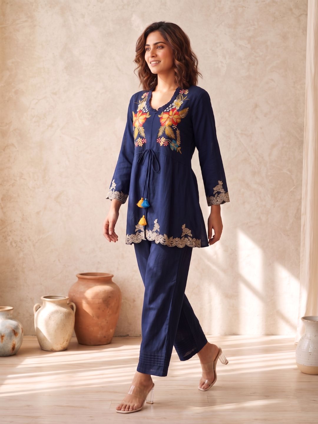 Gaur navy embroidery premium co-ord set