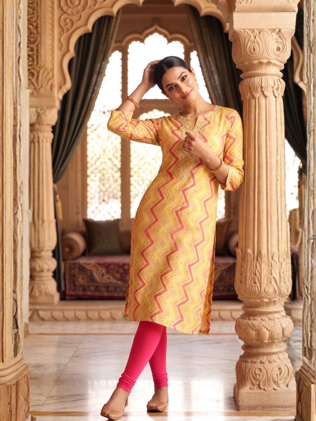 Palki Apricot Printed Work Kurta