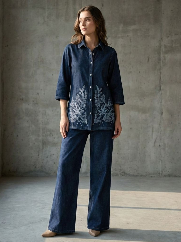 Prisha cyan embroidery denim co-ord set