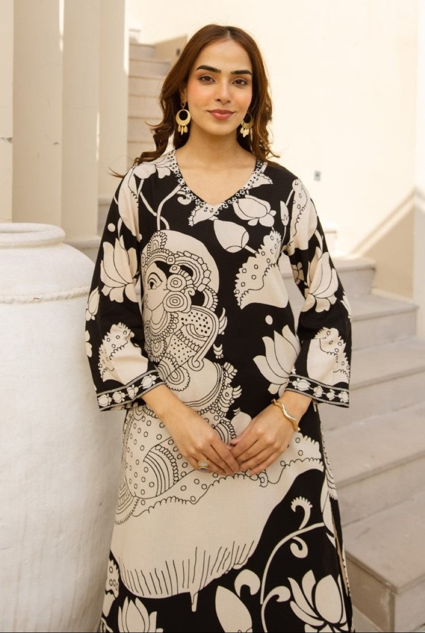 Karen pitch printed cotton kurta pant set