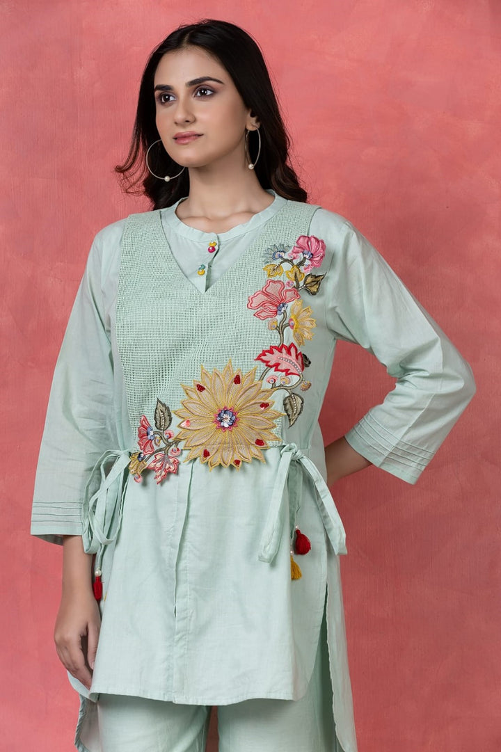 Gaur lapis embroidery cotton co-ord set