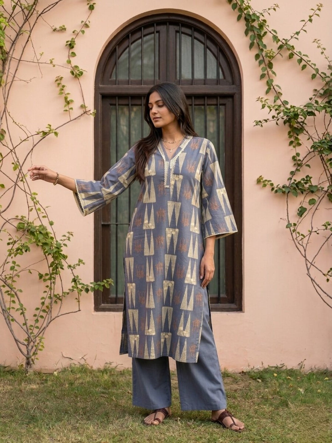 Swades slate cotton kurta pant set