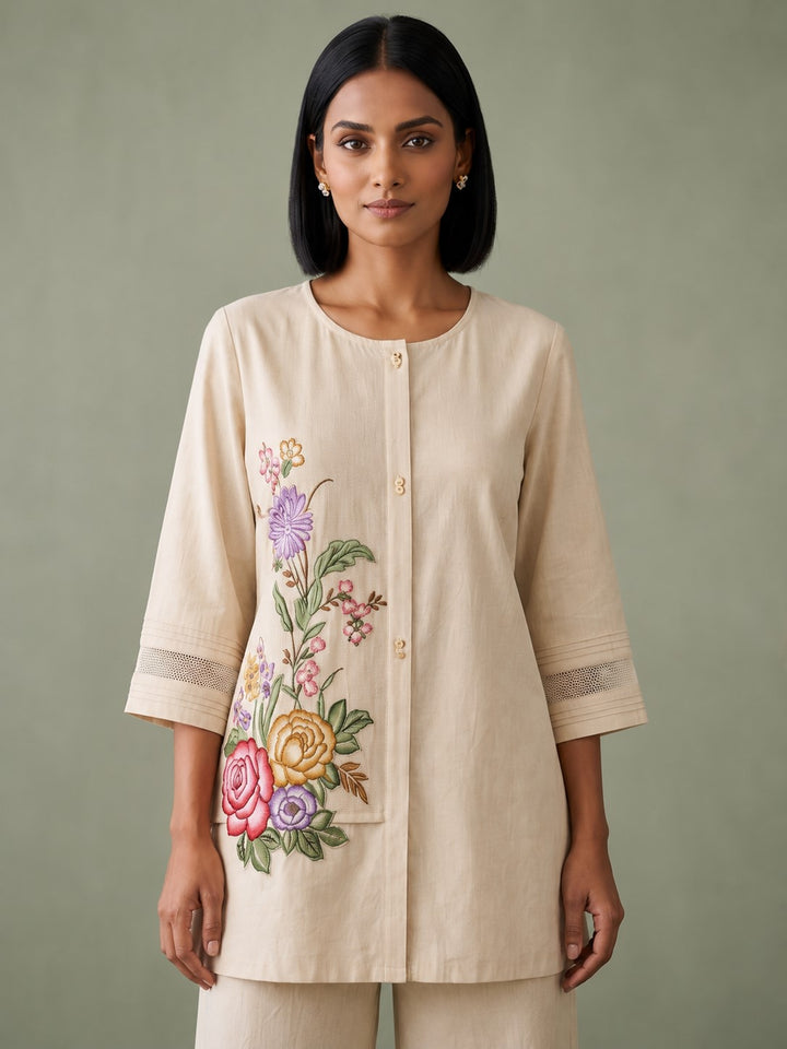 Gaur Tyran Embroidery Embroidery Cotton Co-Ord Set