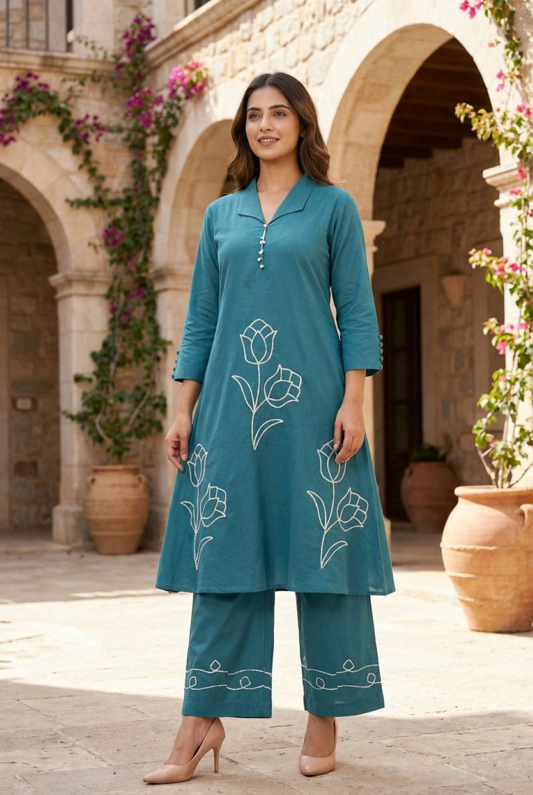 Sargi penn embroidery cotton kurta pant set