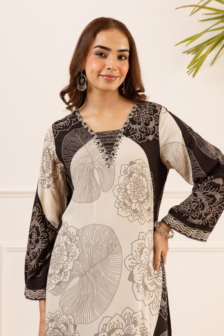 Karen void cotton printed kurta pant set