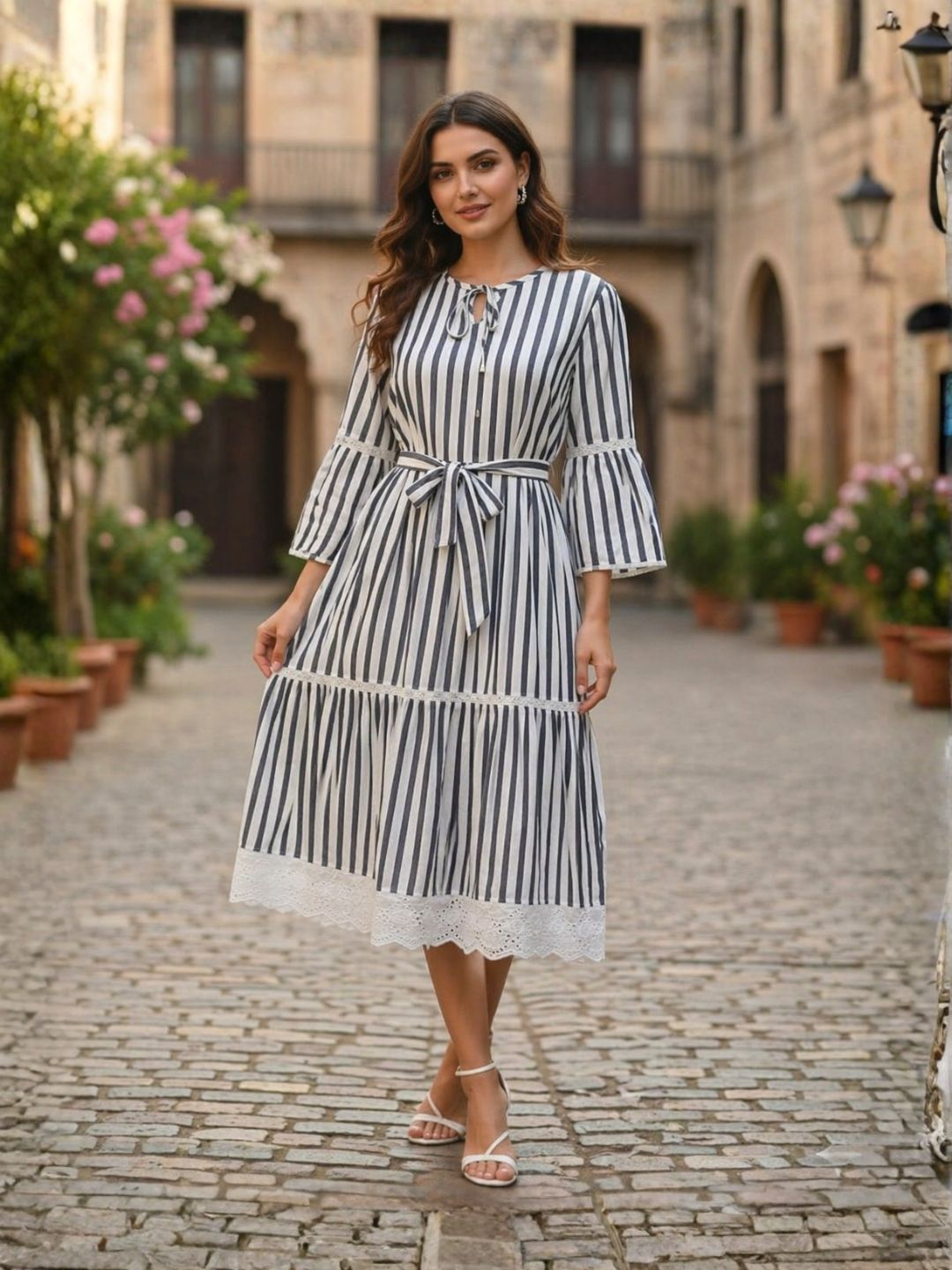 Perka stone stripes cotton dress
