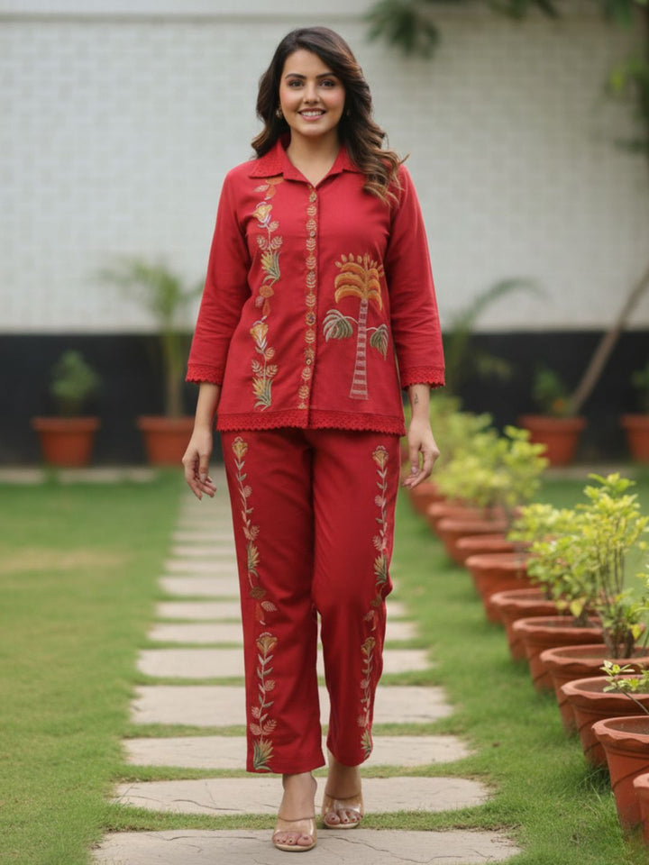 Hopipola Crimson Embroidery Co-ord Set