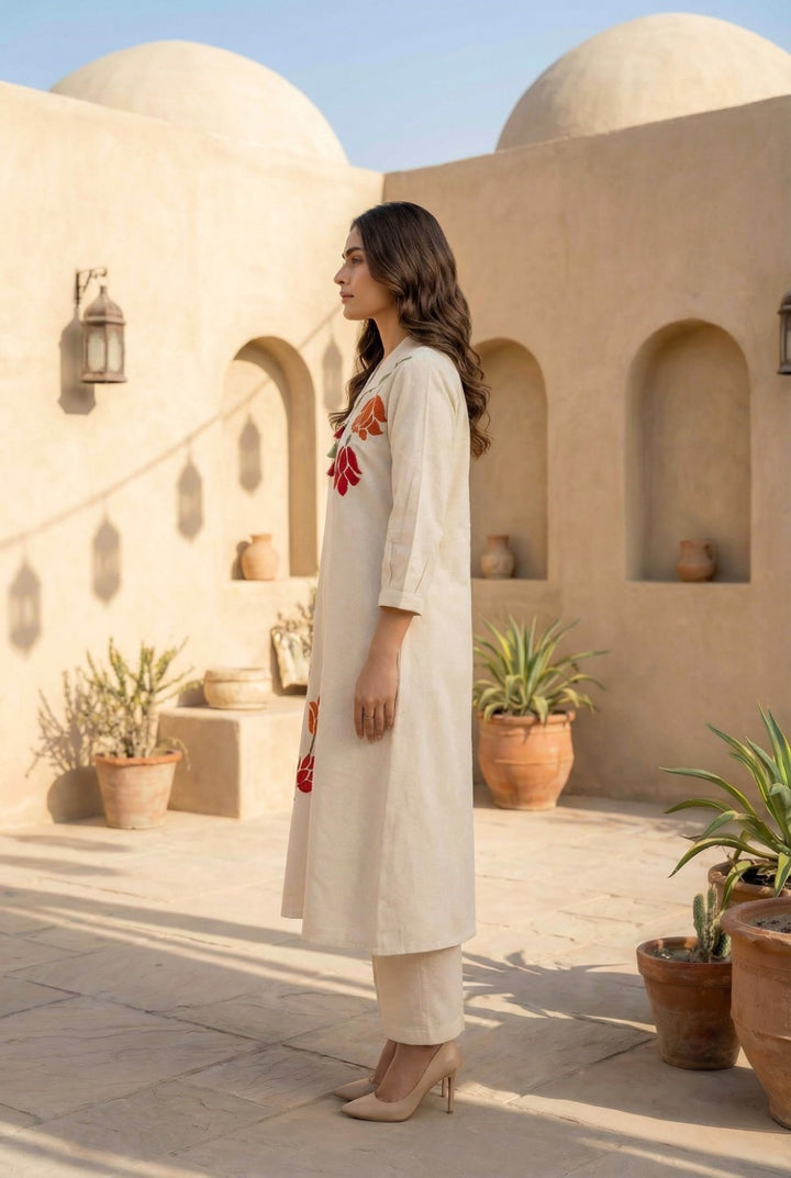 Sargi Harp embroidery Cotton kurta pant set