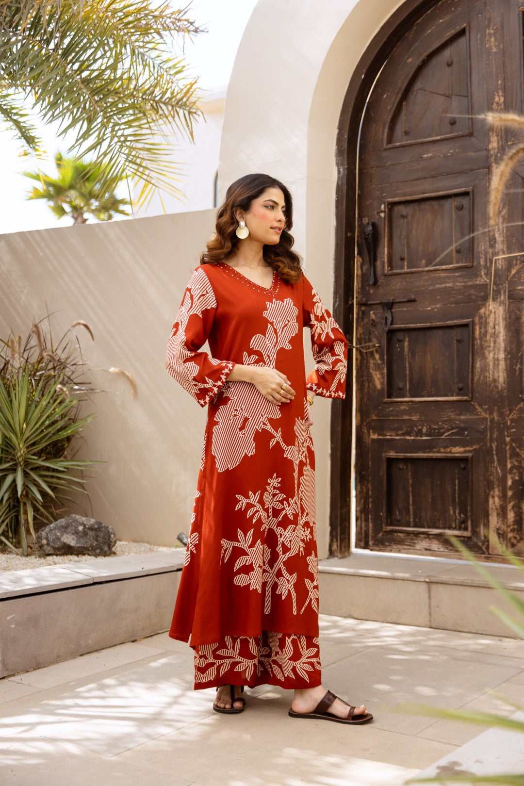 Karen Terracotta printed kurta pant set