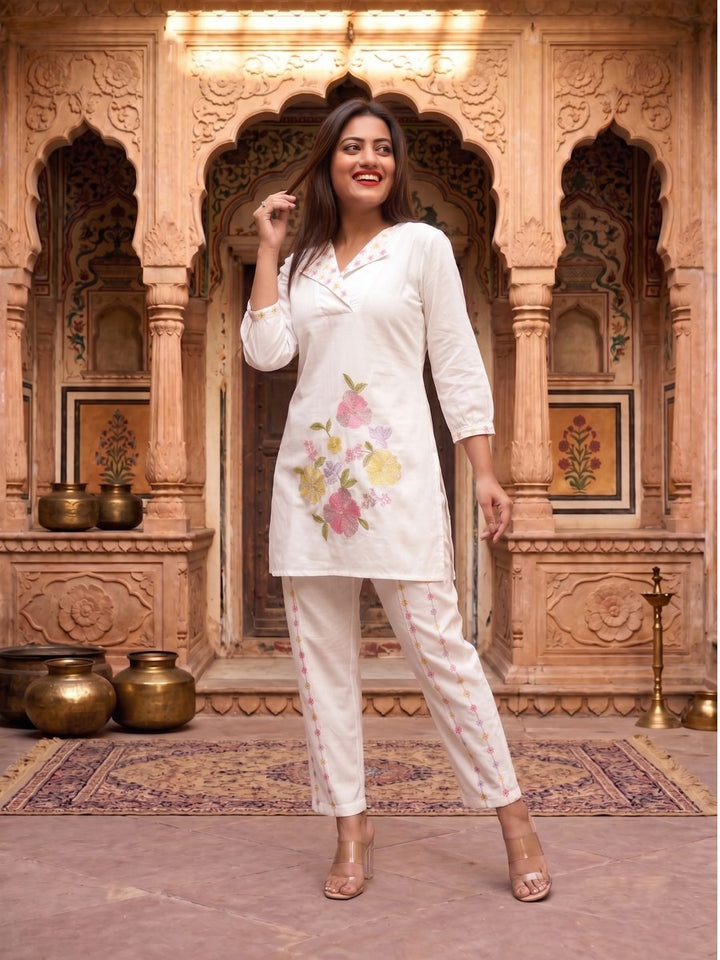Darika Vanilla Embroidery Co-ord Set