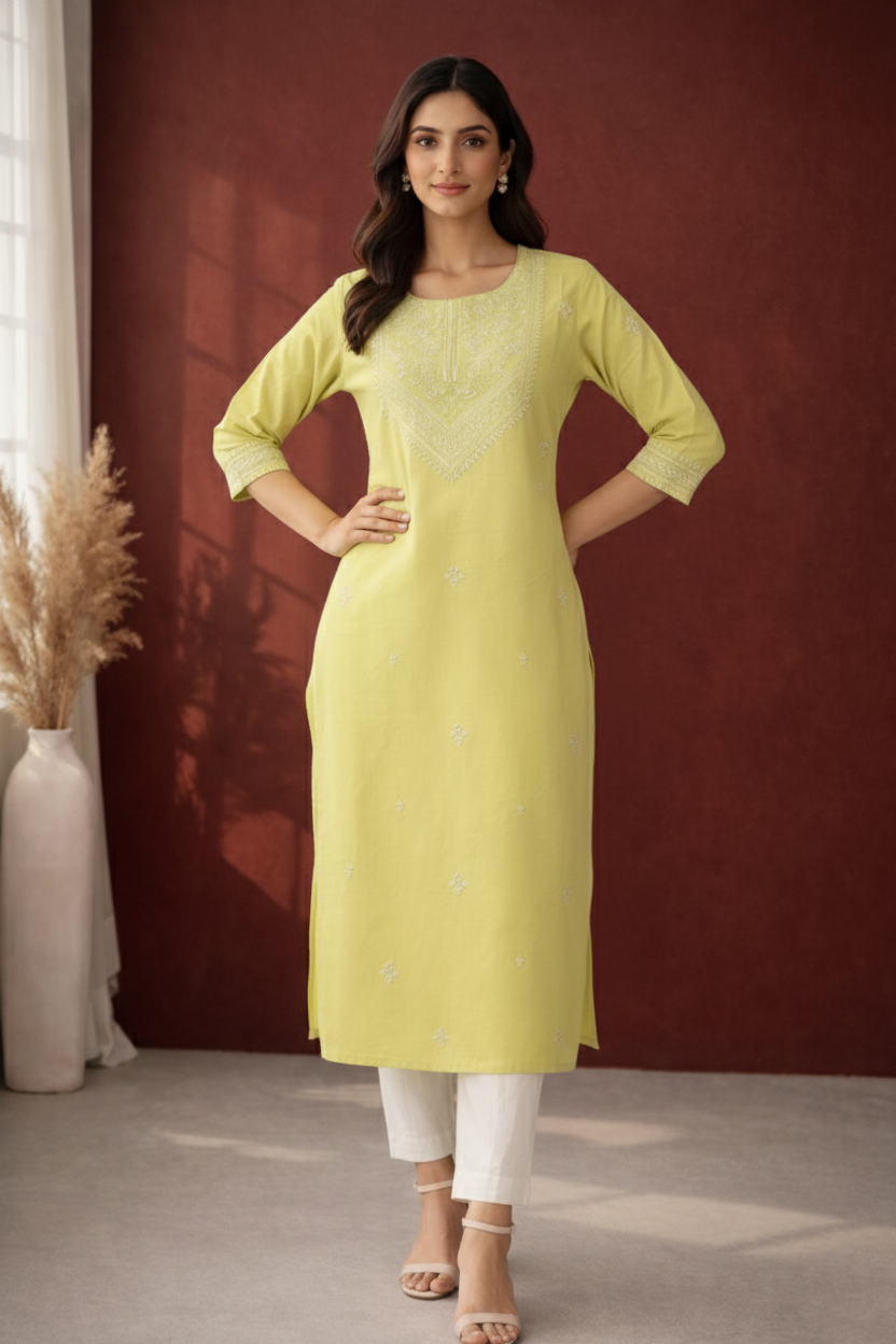 Chandri Mint Embroidered Kurti