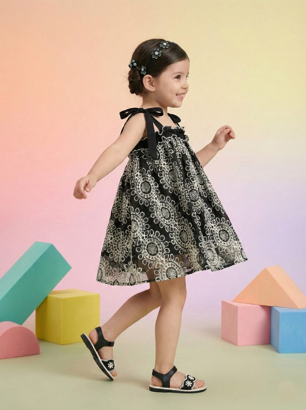 Joy Onyx schiffli cotton kids dress