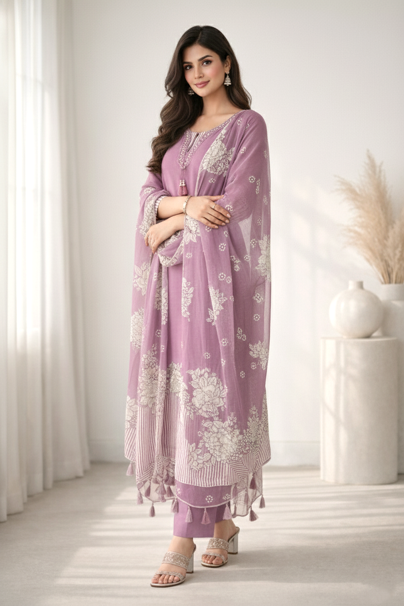 Reet Lavender Printed Work Suit Set