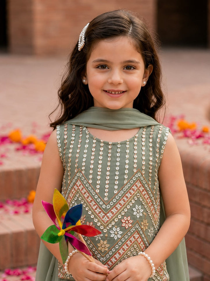 Joy Sage Embroidery Kids Suit Set